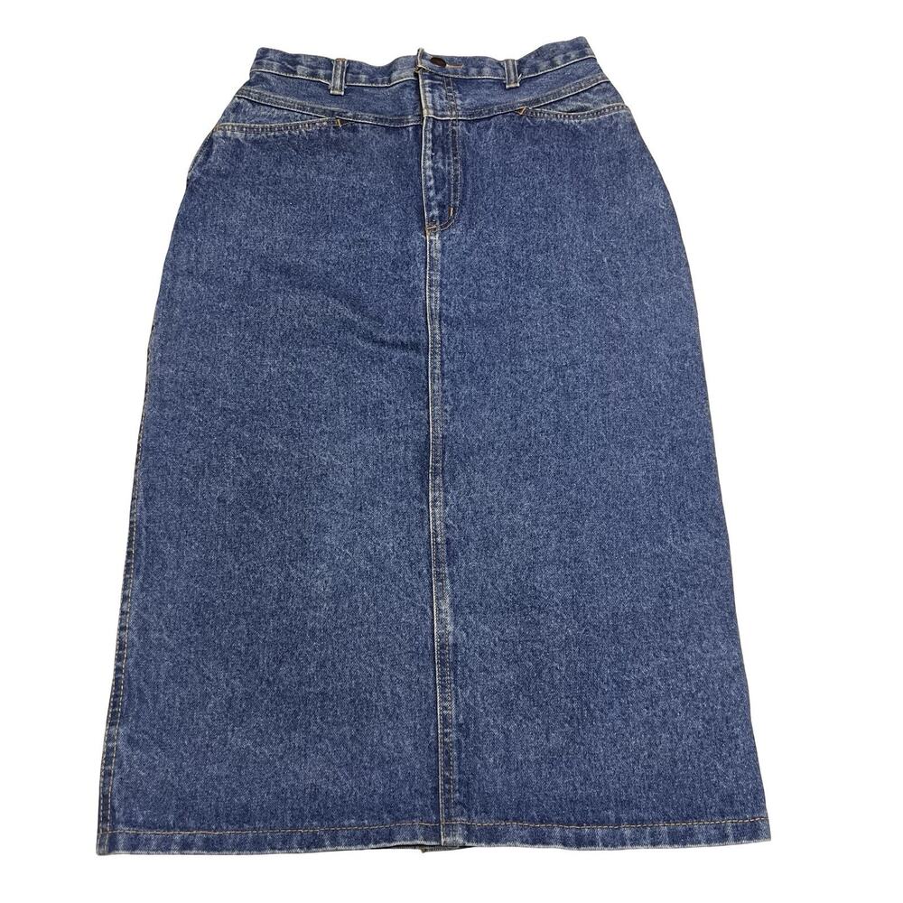 Vtg 80s A'Milano Denim Jean Skirts Midi Pencil Slit USA MADE Sz 7/8 Modest
